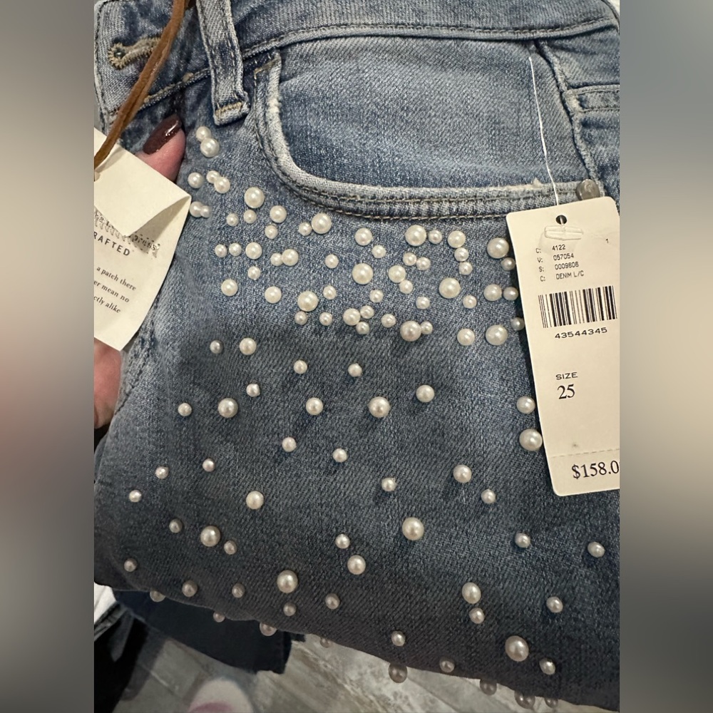 ANTHRO Pilcro and the Letterpress Script Pearl High Rise Skinny Jeans Sz 25